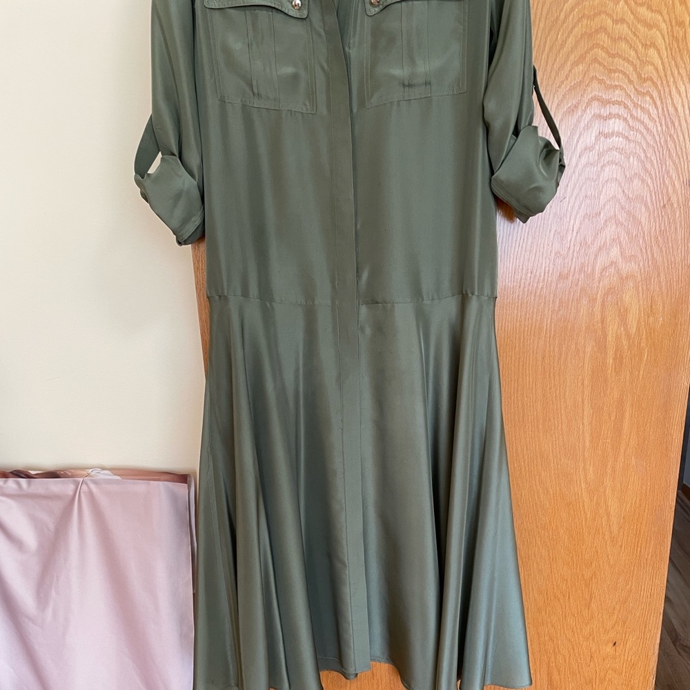 Veronica Beard Camille Green Utility Silk Dress - Picture 8 of 16